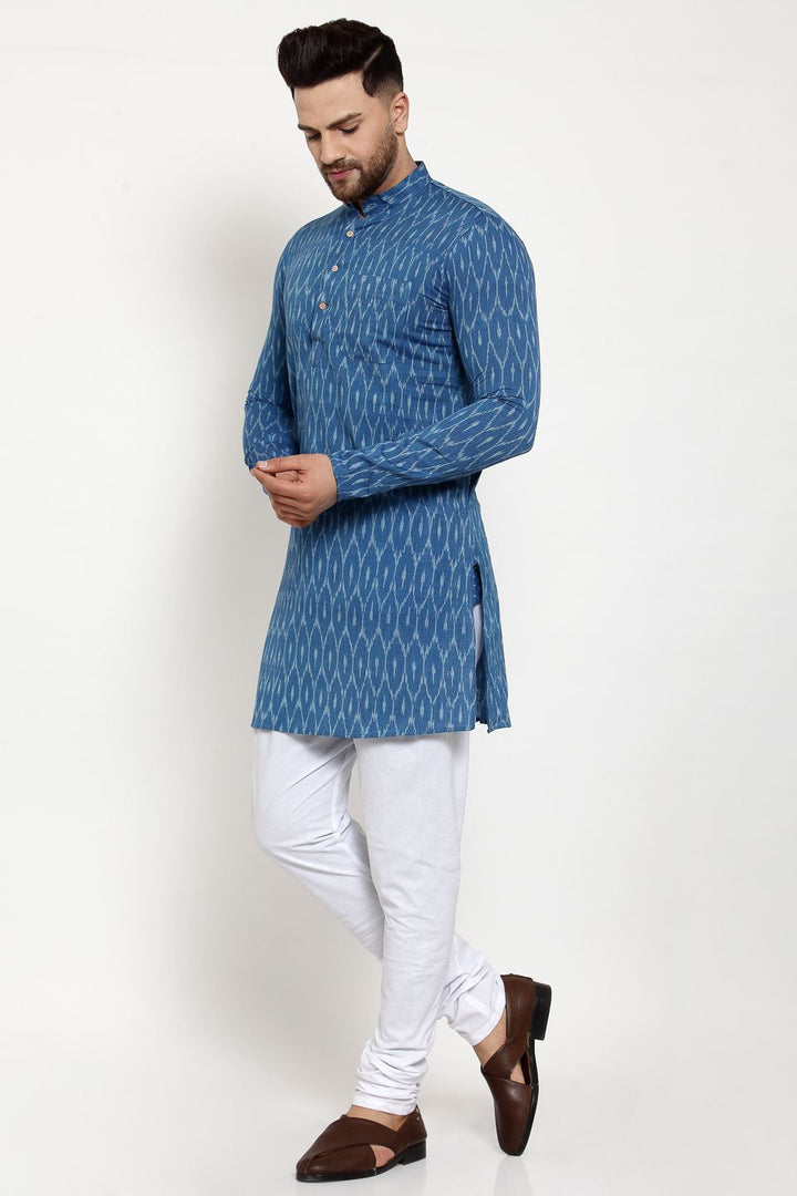 WINTAGE Men's Jaipur Cotton Festive and Casual Long Indian Kurta Sleepset: Blue