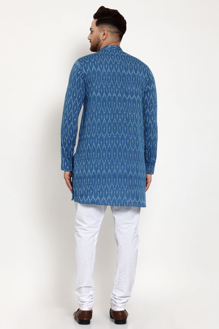 WINTAGE Men's Jaipur Cotton Festive and Casual Long Indian Kurta Sleepset: Blue