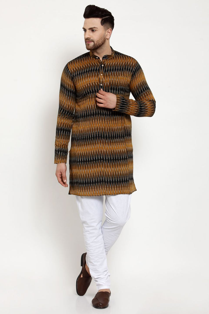 Wintage Men's Jaipur Cotton Festive and Casual Long Indian Kurta Sleepset: Brown