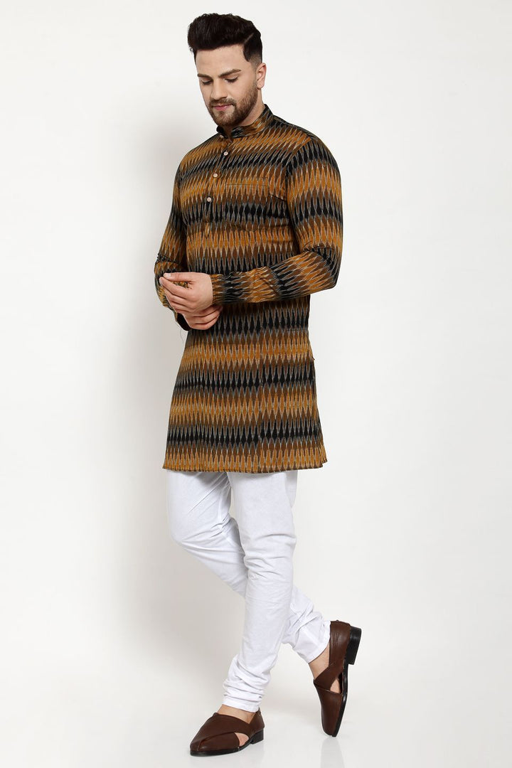 Wintage Men's Jaipur Cotton Festive and Casual Long Indian Kurta Sleepset: Brown