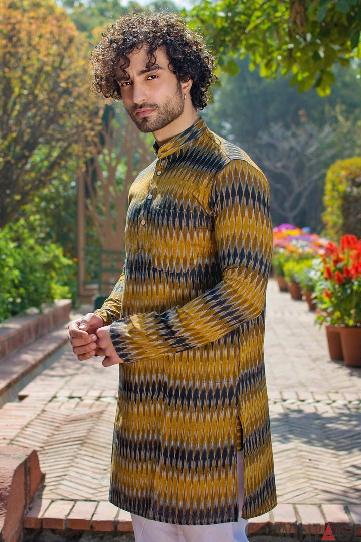 Wintage Men's Jaipur Cotton Festive and Casual Long Indian Kurta Sleepset: Brown