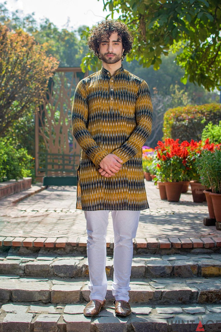 Wintage Men's Jaipur Cotton Festive and Casual Long Indian Kurta Sleepset: Brown