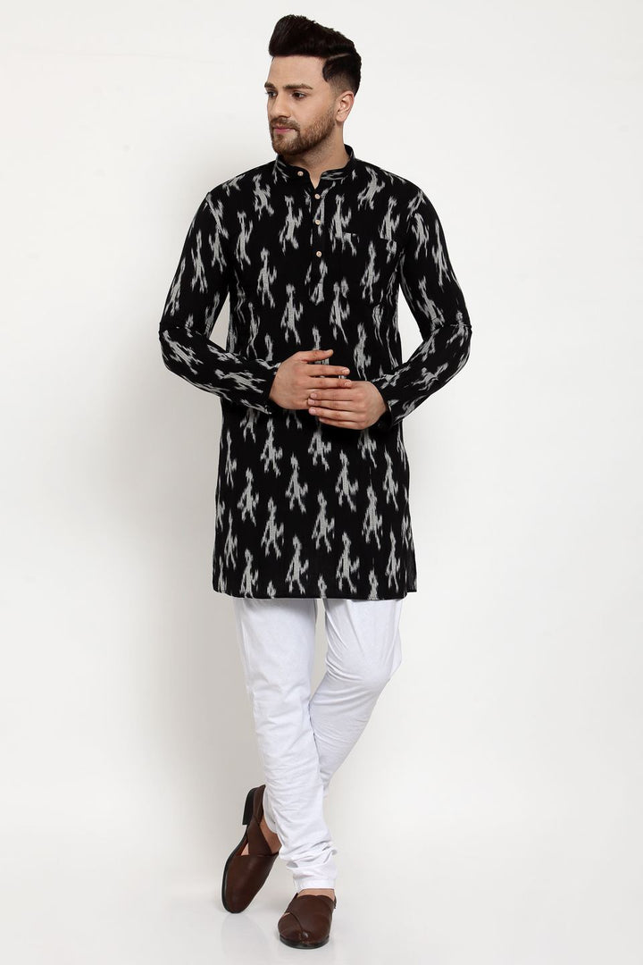 Wintage Men's Jaipur Cotton Festive and Casual Long Indian Kurta Sleepset: Black