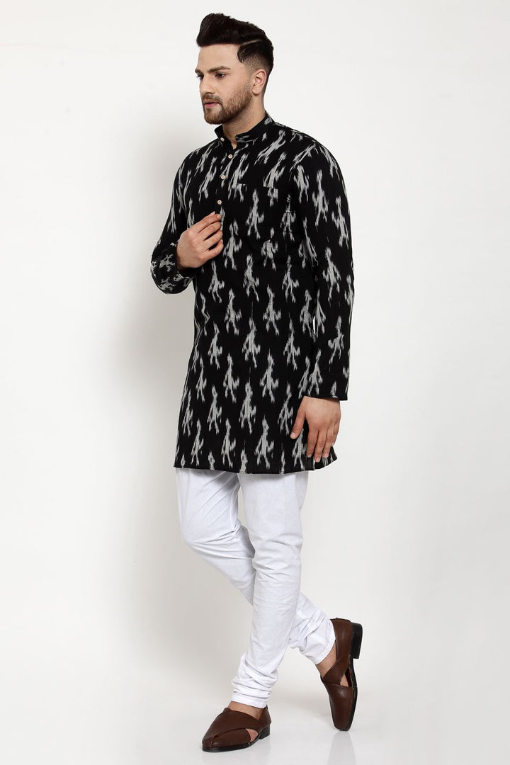 Wintage Men's Jaipur Cotton Festive and Casual Long Indian Kurta Sleepset: Black