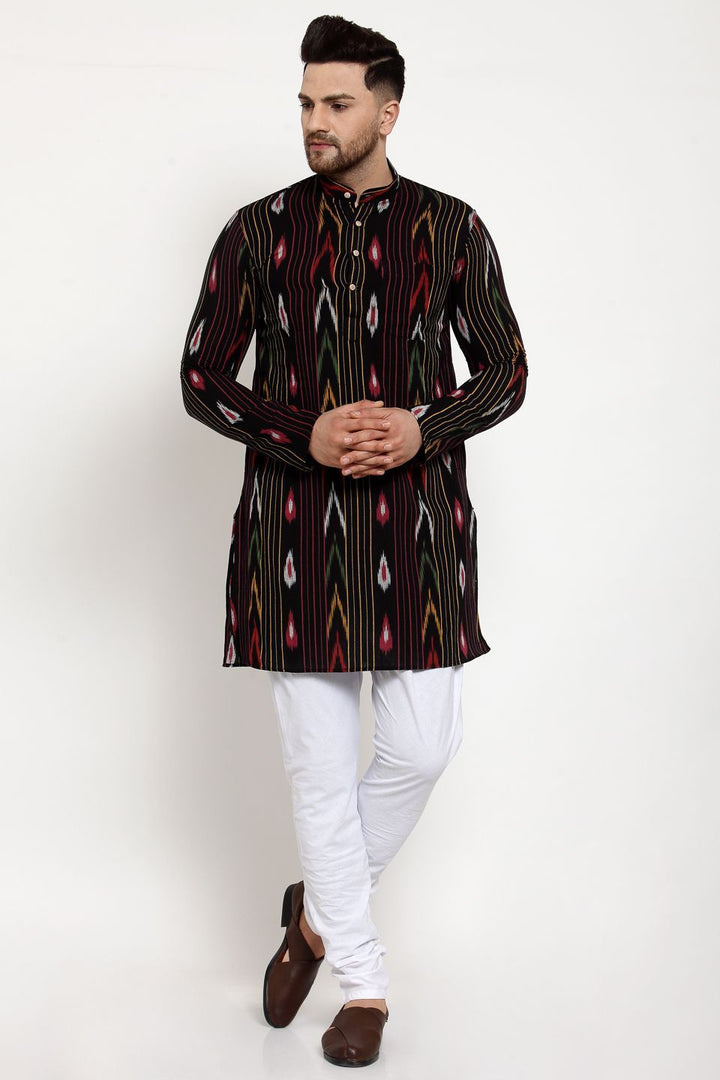 Wintage Men's Jaipur Cotton Festive and Casual Long Indian Kurta Sleepset: Black