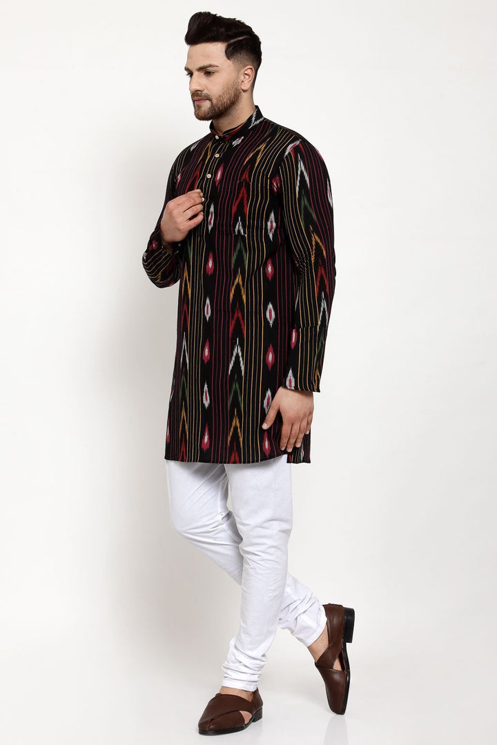 Wintage Men's Jaipur Cotton Festive and Casual Long Indian Kurta Sleepset: Black
