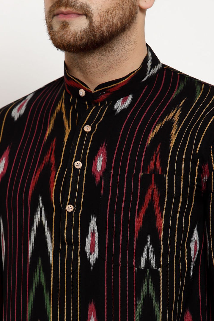 Wintage Men's Jaipur Cotton Festive and Casual Long Indian Kurta Sleepset: Black