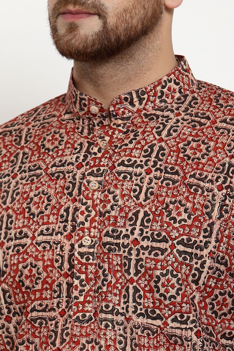 WINTAGE Men's Jaipur Cotton Festive and Casual Long Indian Kurta Sleepset: Red