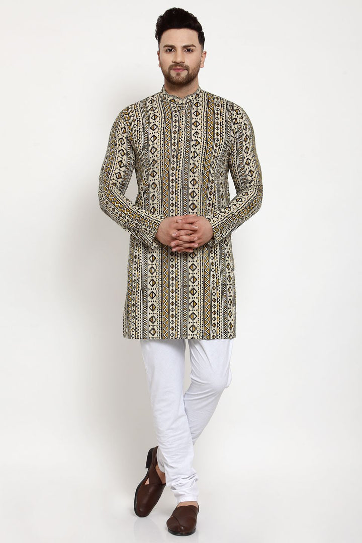 WINTAGE Men's Jaipur Cotton Festive and Casual Long Indian Kurta Sleepset: Brown