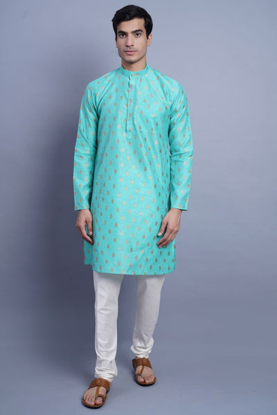 Banarasi Art Silk Cotton Green Kurta Pajama