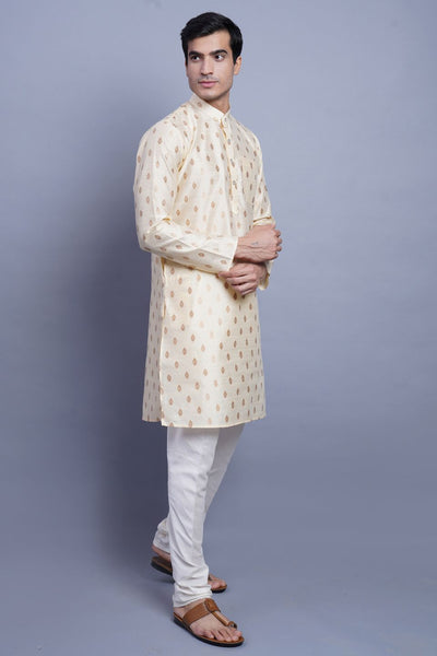 Banarasi Art Silk Cotton Cream Kurta Pajama