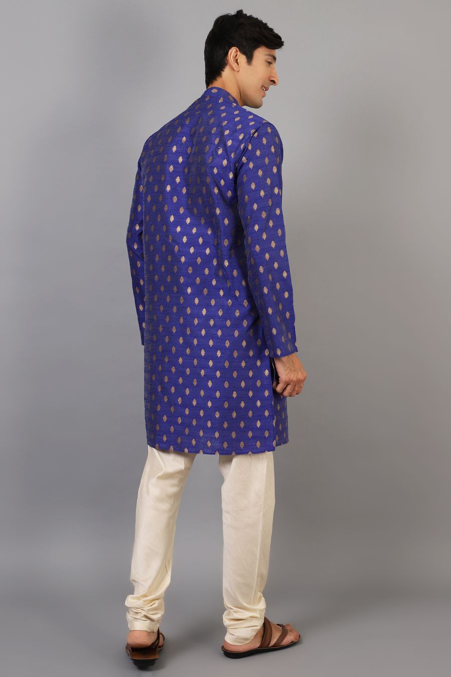 Banarasi Art Silk Cotton Dark Blue Kurta Pajama