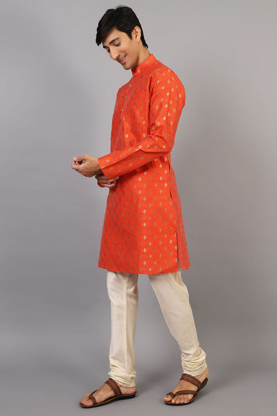 Banarasi Art Silk Cotton Orange Kurta Pajama