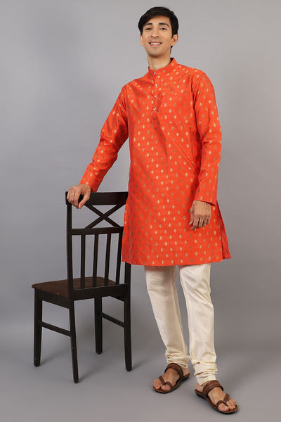 Banarasi Art Silk Cotton Orange Kurta Pajama