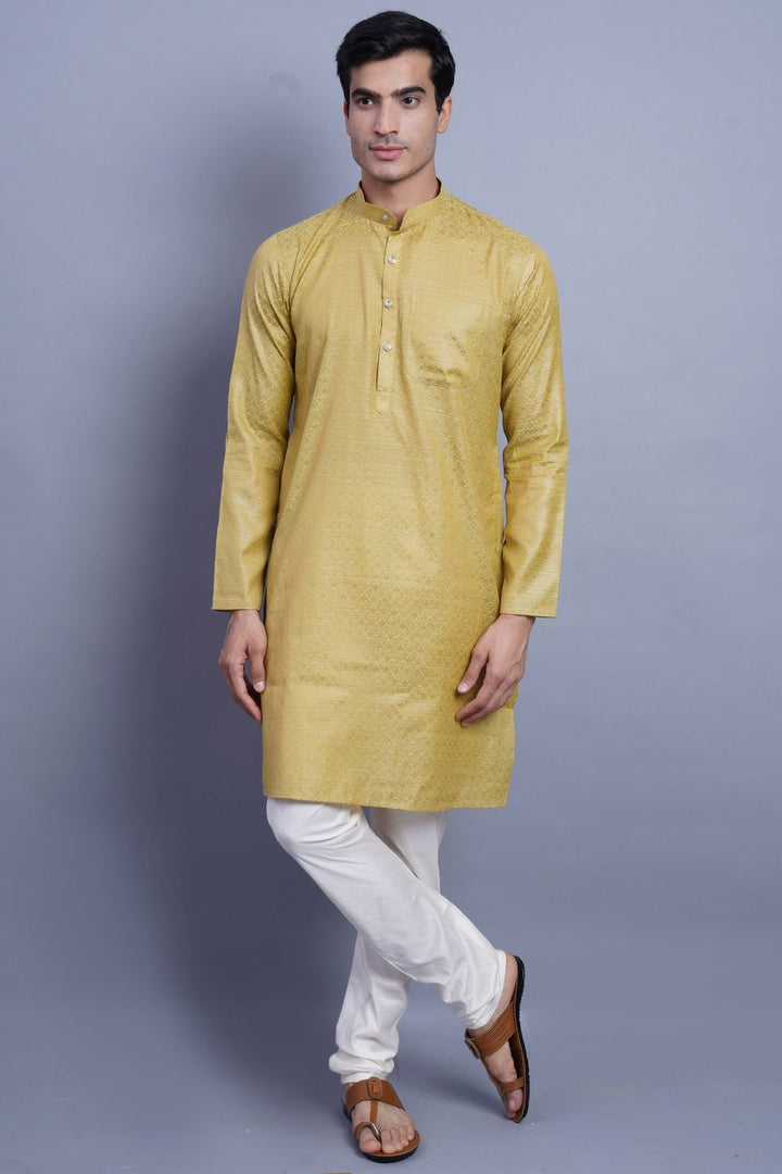 Banarasi Art Silk Cotton Green Kurta Pajama