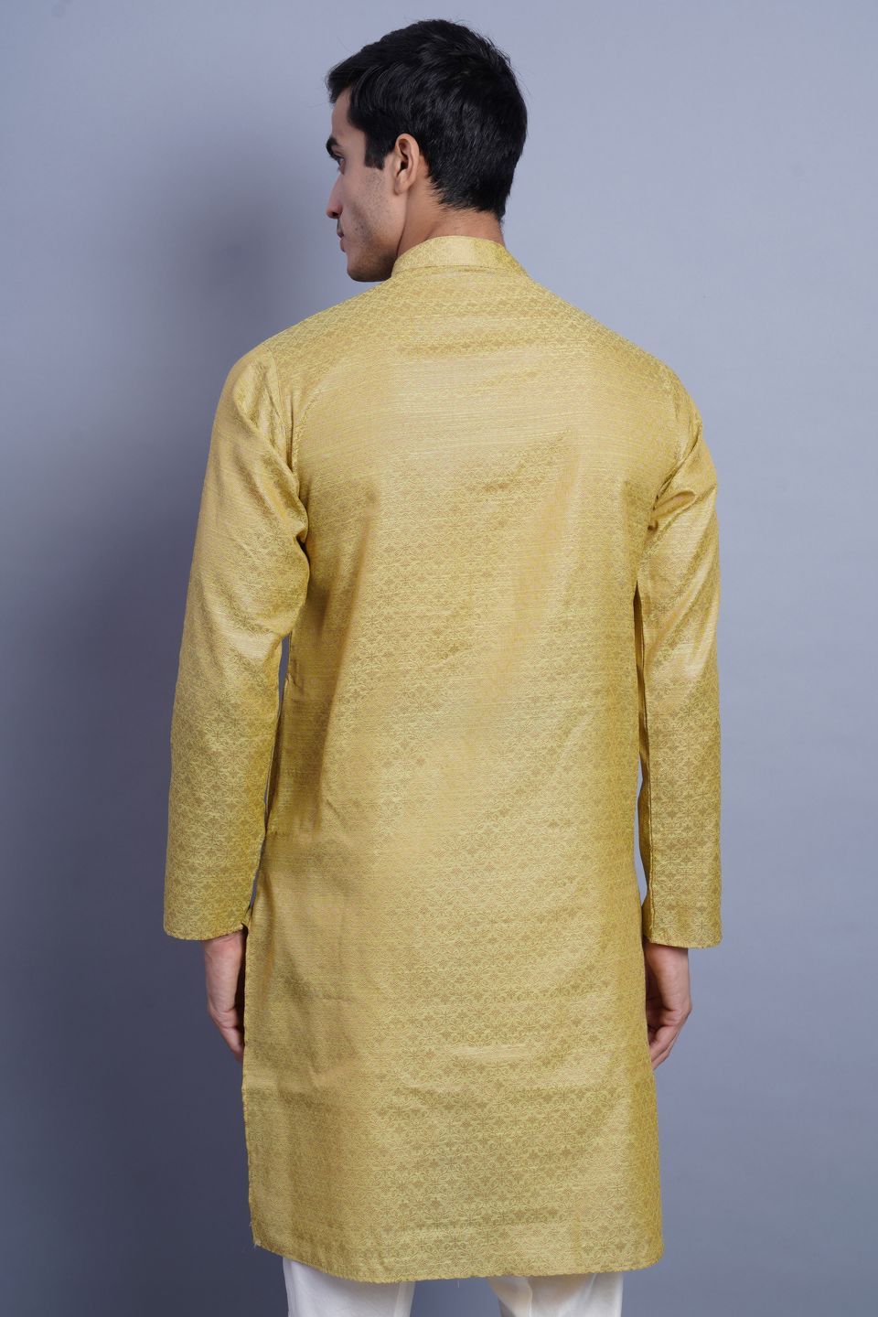 WINTAGE Men's Banarasi Art Silk Cotton Blend Festive and Casual Long Indian Kurta Comfy Sleepset Top : Green
