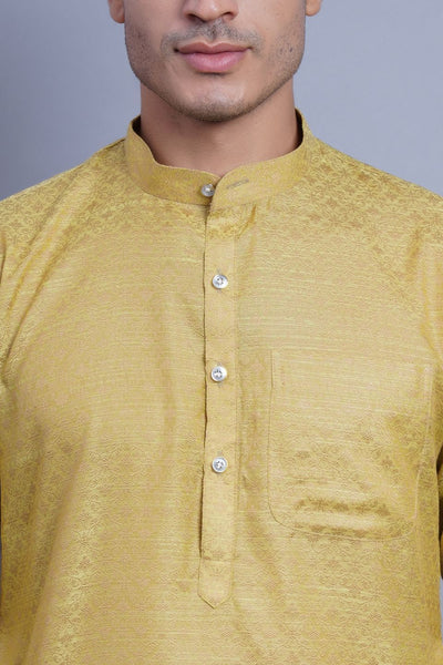 WINTAGE Men's Banarasi Art Silk Cotton Blend Festive and Casual Long Indian Kurta Comfy Sleepset Top : Green