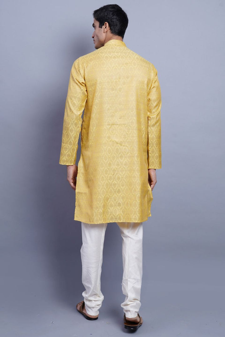 Banarasi Art Silk Cotton Yellow Kurta Pajama