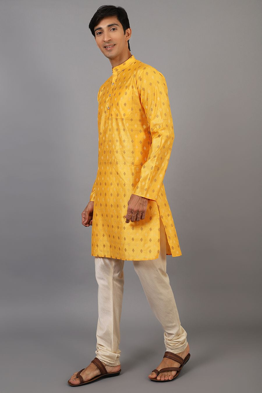 Banarasi Art Silk Cotton Yellow Kurta Pajama