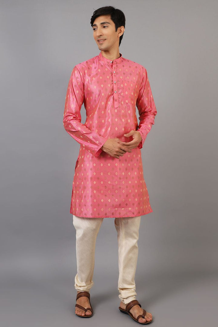 Banarasi Art Silk Cotton Pink Kurta Pajama