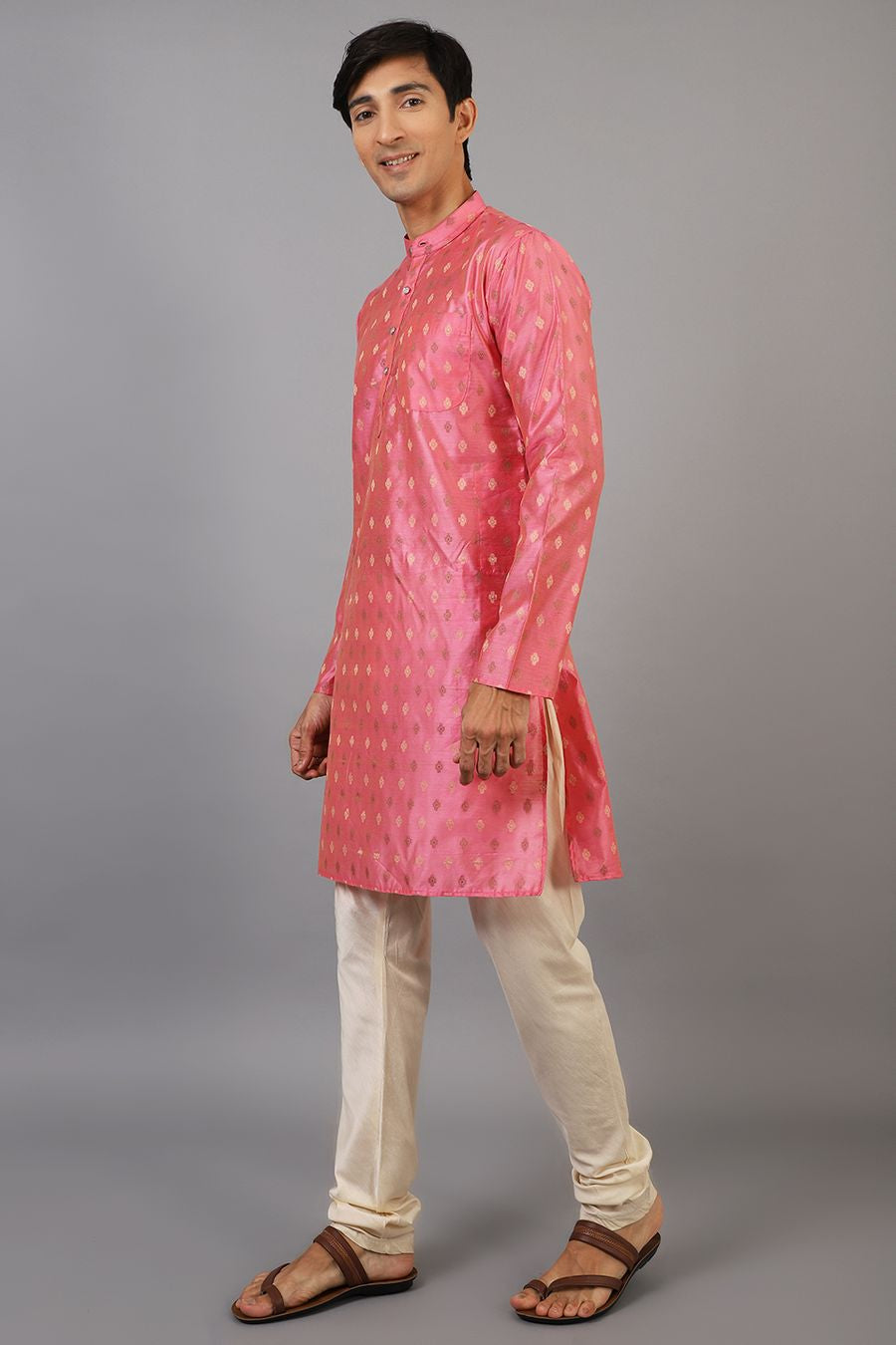 Banarasi Art Silk Cotton Pink Kurta Pajama