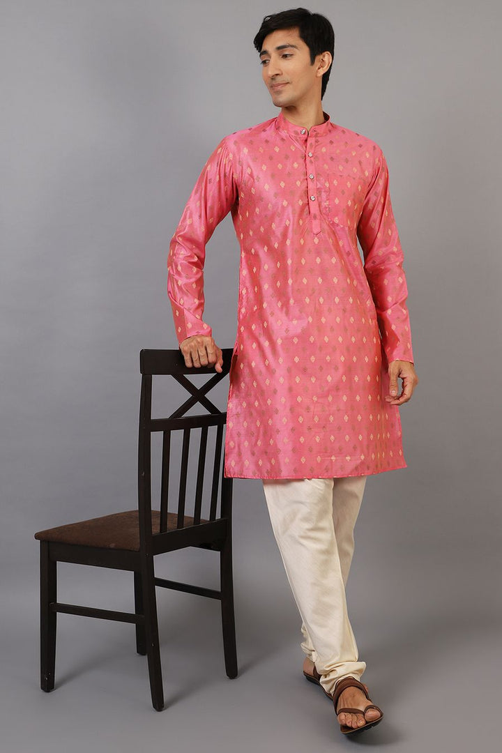 Banarasi Art Silk Cotton Pink Kurta Pajama