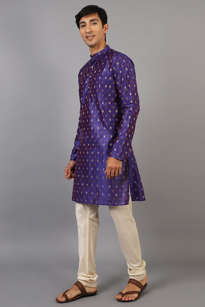 Banarasi Art Silk Cotton Blue Kurta Pajama