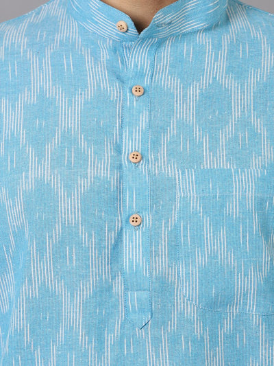 Ikat Cotton Sky Blue Long Kurta 