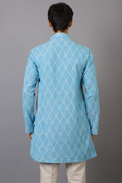 Ikat Cotton Sky Blue Long Kurta 