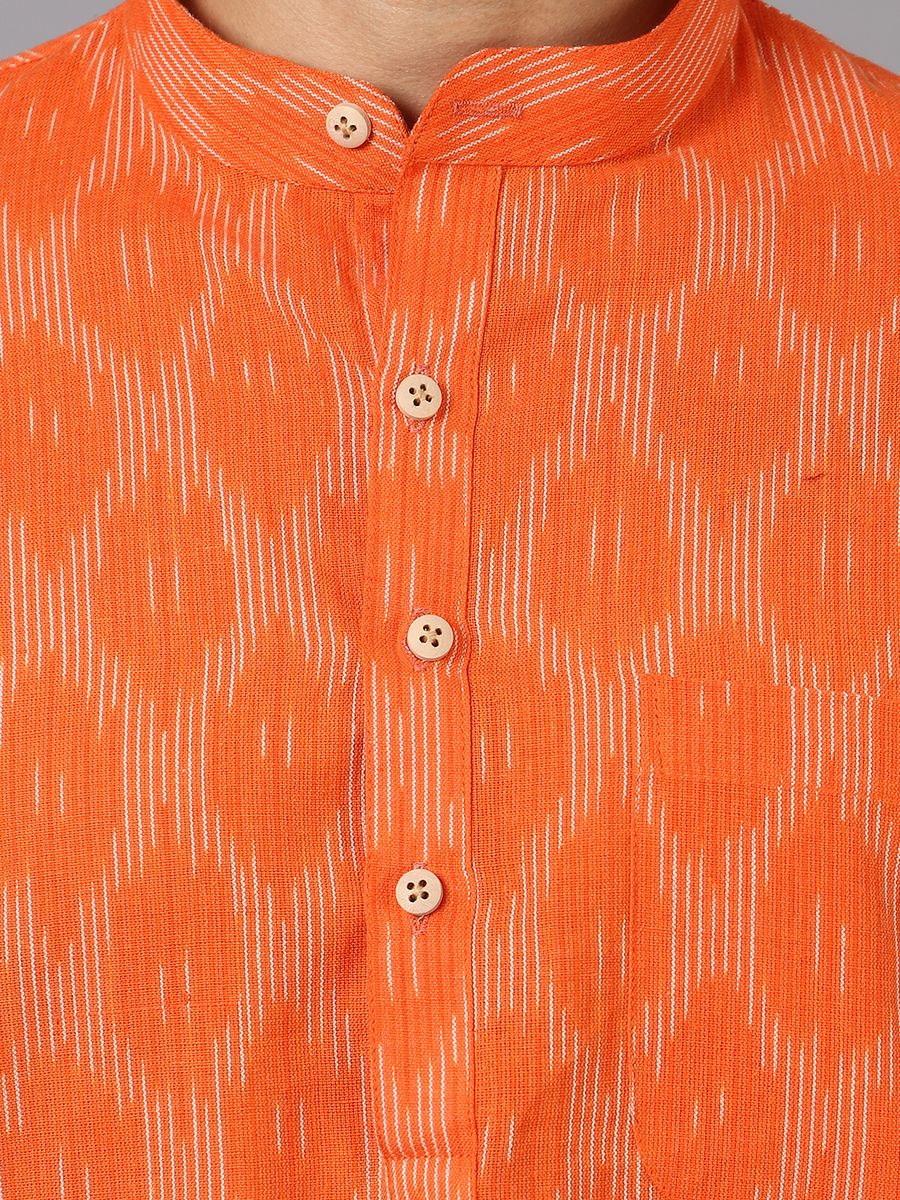 Ikat Cotton Orange Long Kurta