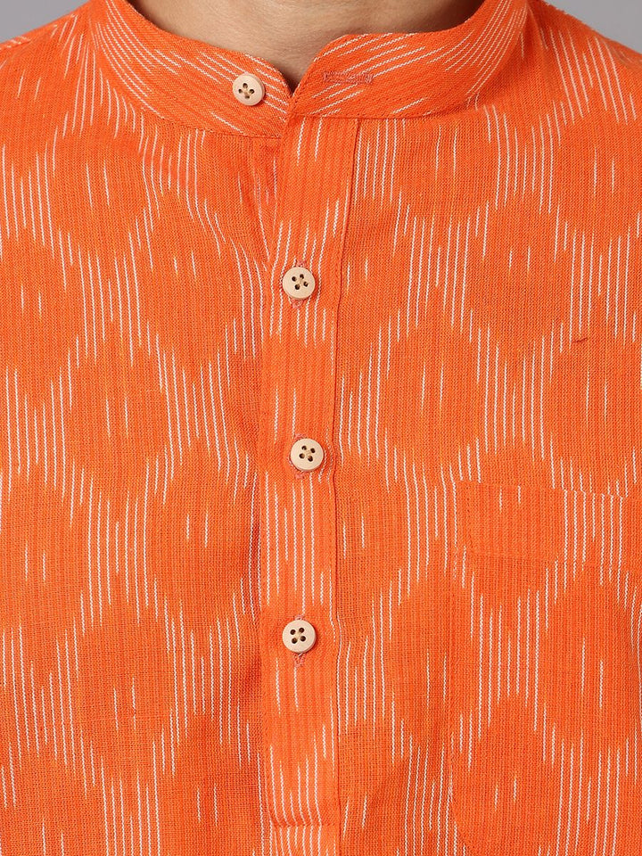 Ikat Cotton Orange Long Kurta