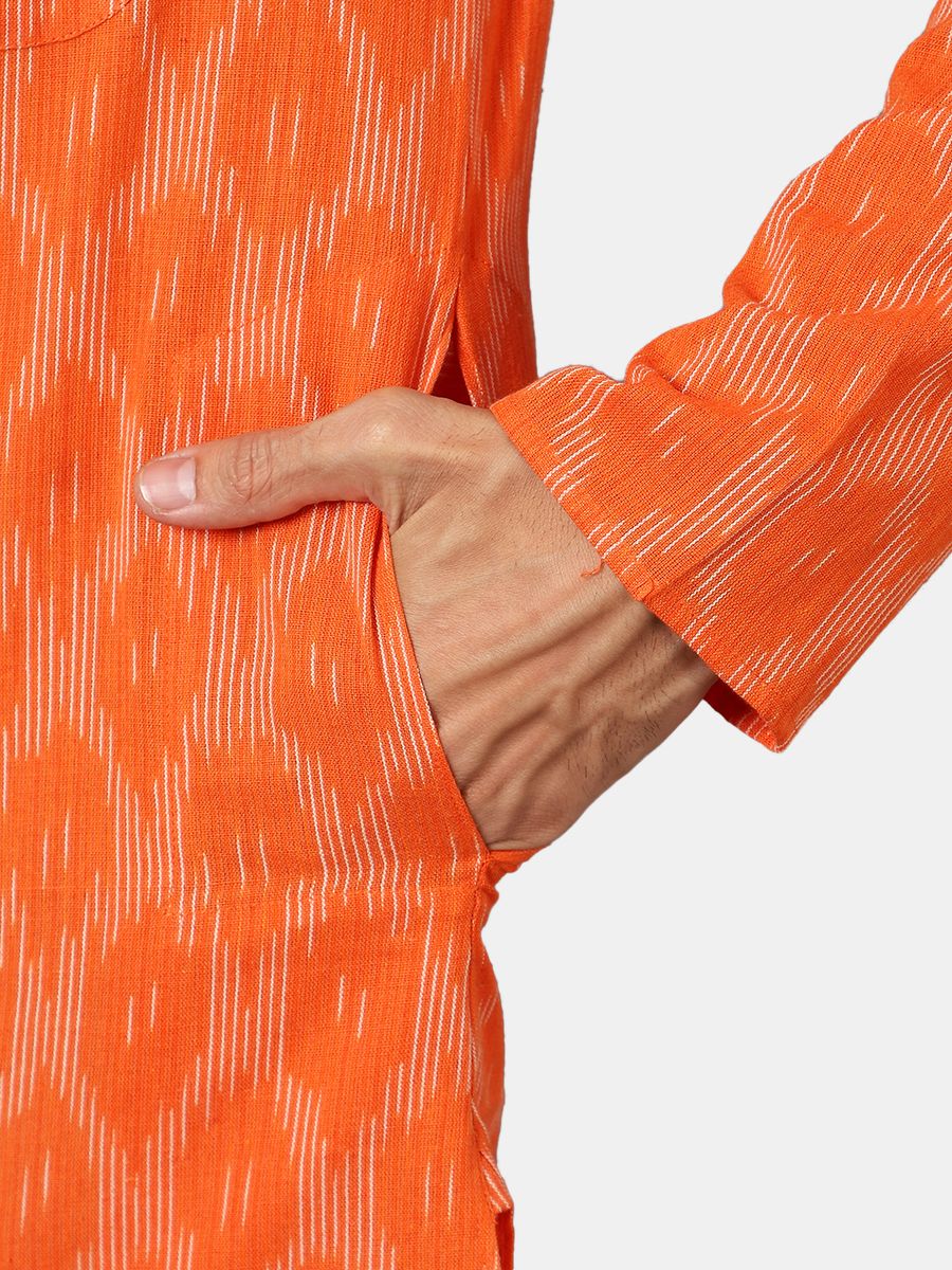 Ikat Cotton Orange Long Kurta