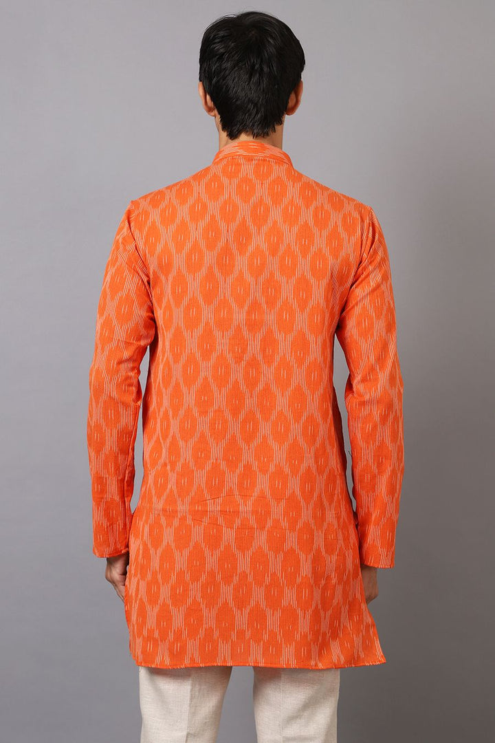 Ikat Cotton Orange Long Kurta