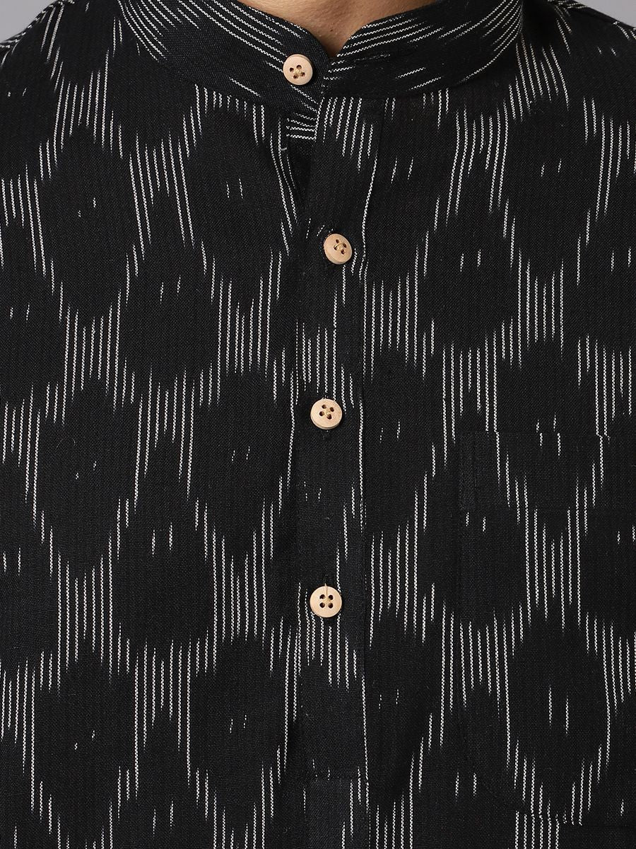 Ikat Cotton Black Long Kurta 