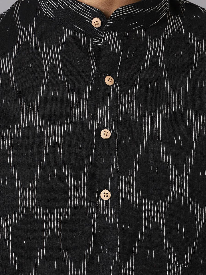 Ikat Cotton Black Long Kurta 