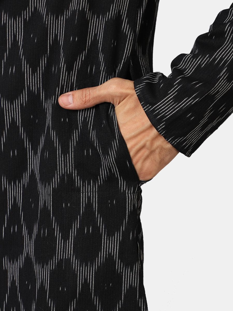 Ikat Cotton Black Long Kurta 