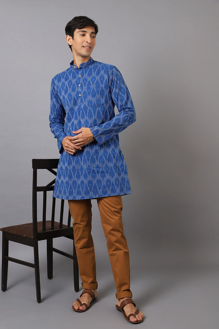 Ikat Cotton Blue Long Kurta 