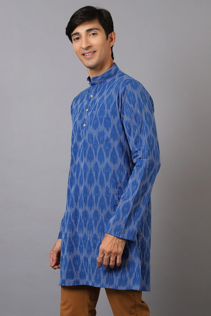 Ikat Cotton Blue Long Kurta 