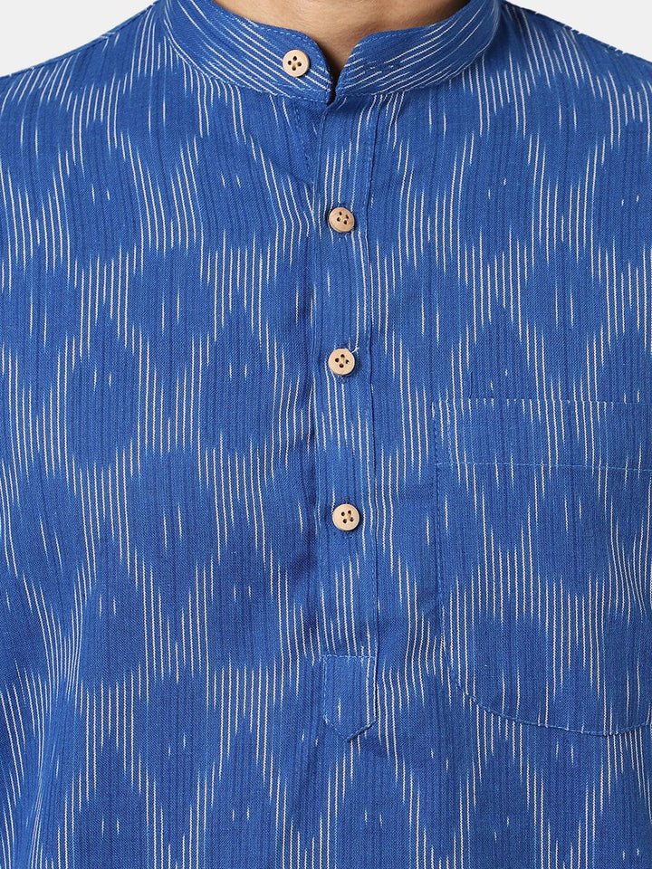 Ikat Cotton Blue Long Kurta 