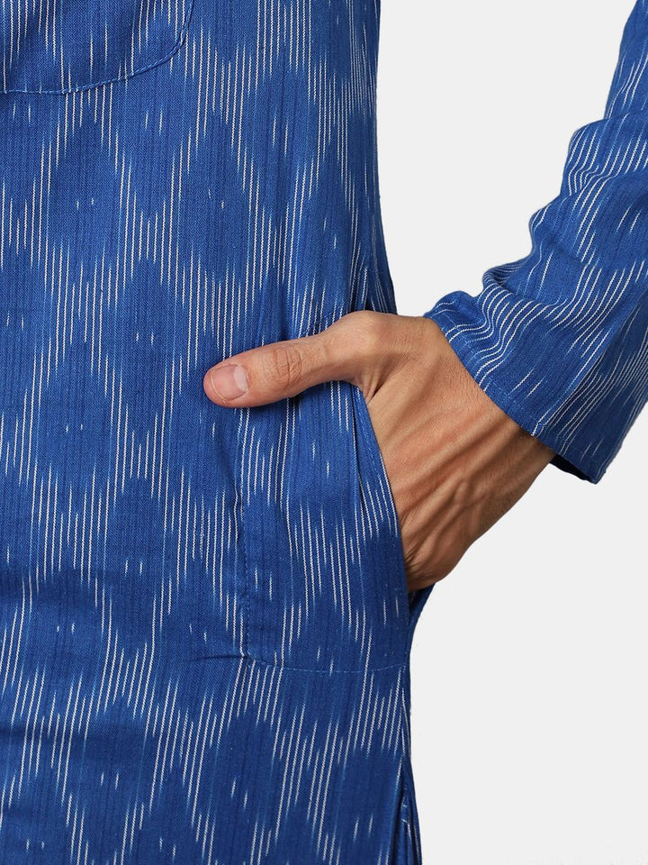 Ikat Cotton Blue Long Kurta 