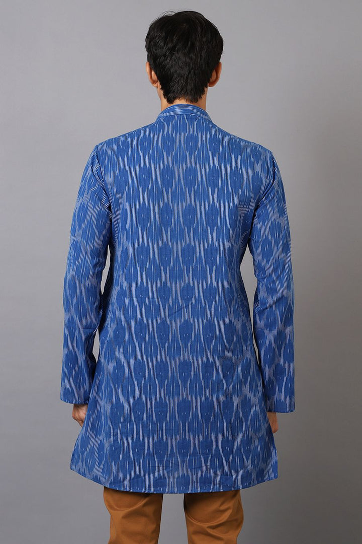 Ikat Cotton Blue Long Kurta 