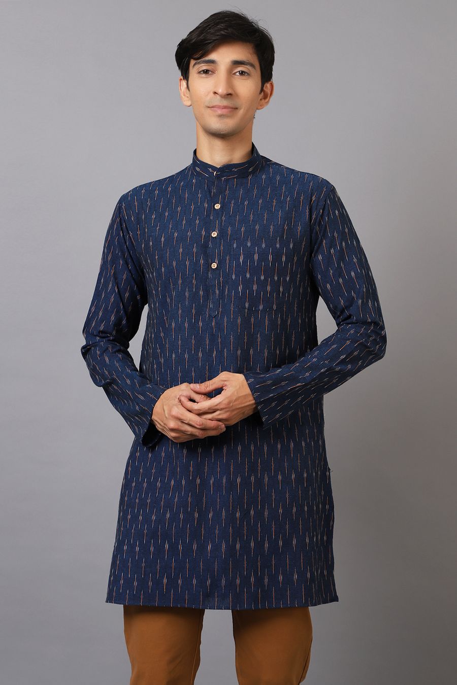 Ikat Cotton Blue Long Kurta 