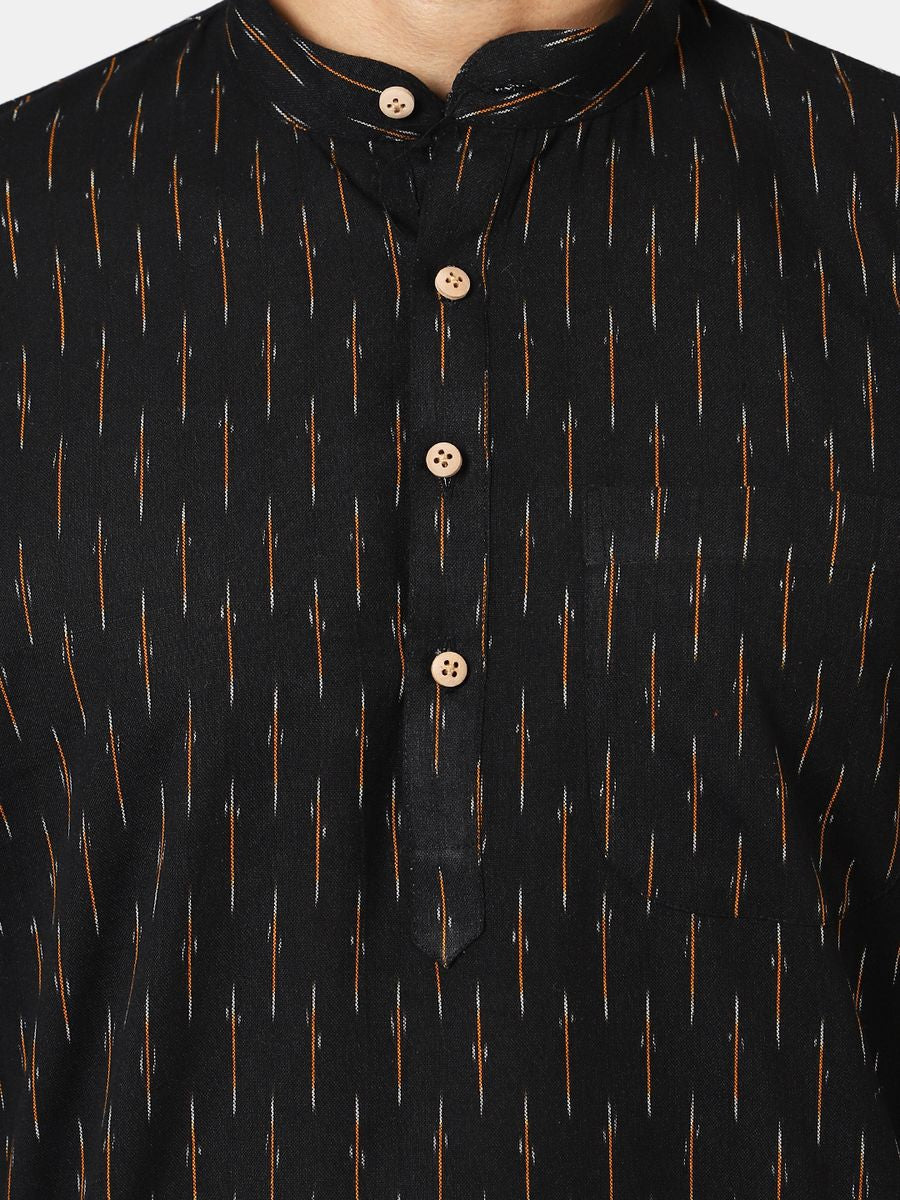 Ikat Cotton Black Long Kurta 