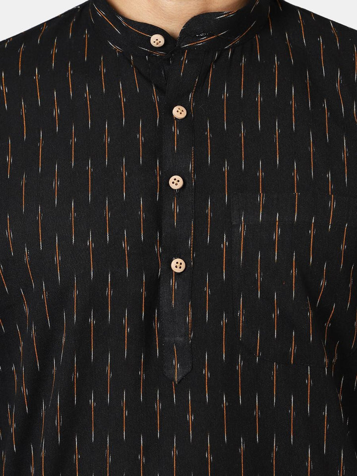 Ikat Cotton Black Long Kurta 