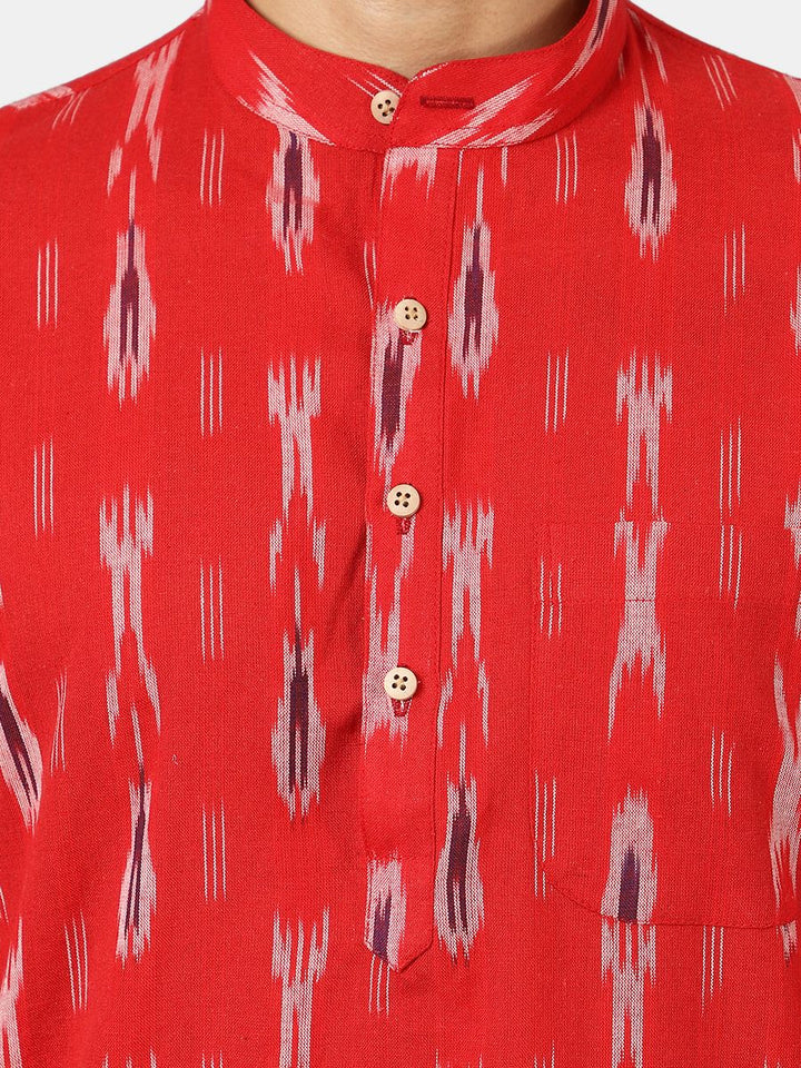 Ikat Cotton Red Long Kurta 