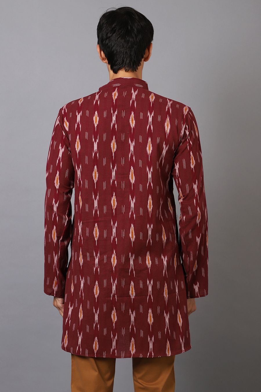 Ikat Cotton Maroon Long Kurta 
