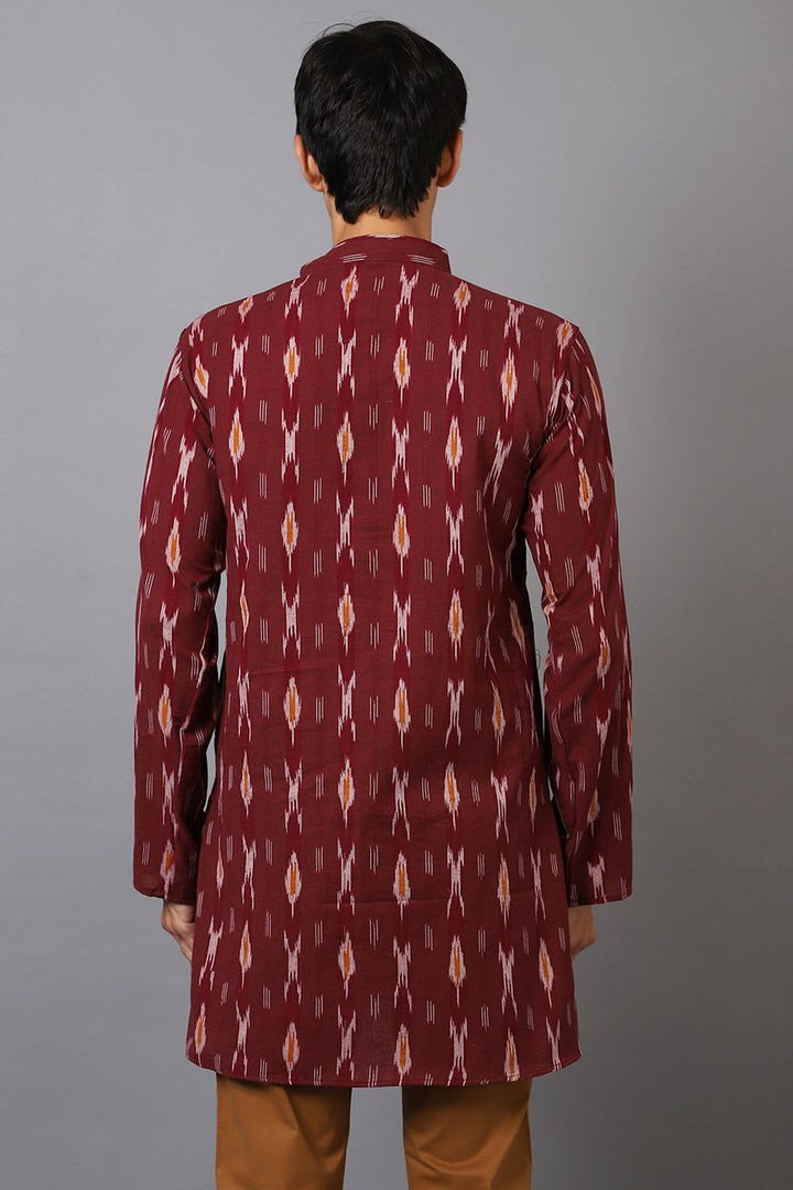Ikat Cotton Maroon Long Kurta 