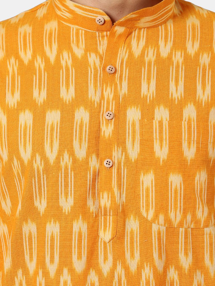 Ikat Cotton Yellow Long Kurta 