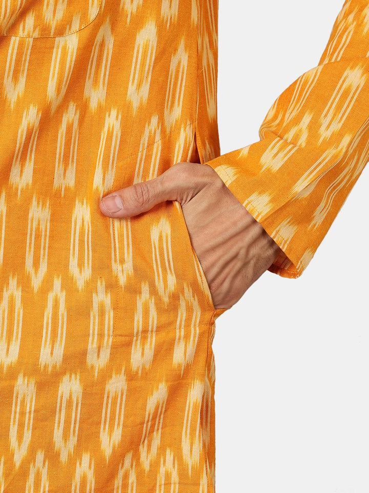 Ikat Cotton Yellow Long Kurta 