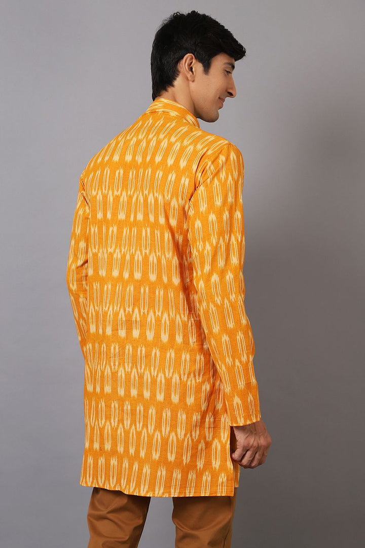 Ikat Cotton Yellow Long Kurta 